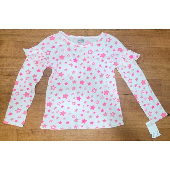 Harper Canyon Kids' Girl's Size 6 Printed Ruffle Top In Ivory Egret Bright Stars - Picture 1 of 7